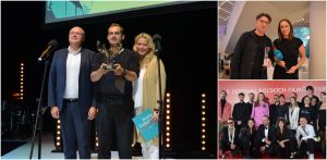 Zdjęcie główne: Korek Bojanowski, reżyser filmu "Utrata równowagi" ze Złotym Klakierem Radia Gdańsk. Nagrodę wręczali kierujący Radiem Gdańsk Krzysztof Lodziński oraz sekretarz programu Beata Gwoździewicz (fot. Radio Gdańsk/Piotr Puchalski)