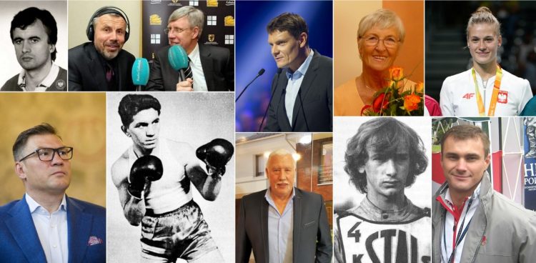 Andrzej Grubba, Dariusz Michalczewski, Włodzimierz i Mariusz Machnikowscy, Zygmunt Chychła, Władysław Kozakiewicz, Adam Korol, Elżbieta Duńska-Krzesińska, Zenon Plech, Natalia Partyka, Leszek Blanik (fot. Wikimedia Commons, KFP/Krzysztof Mystkowski)