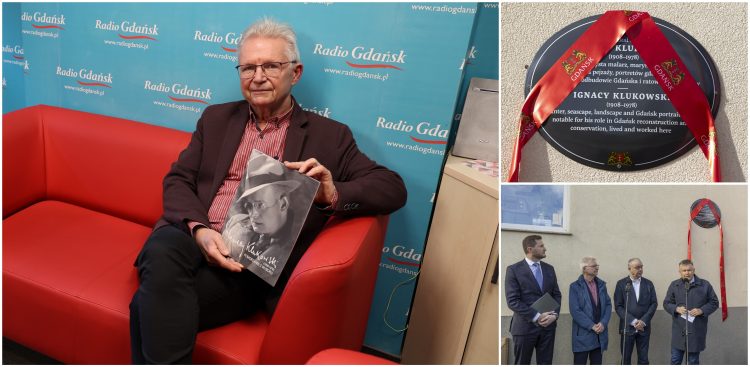 Karol Klukowski w Radiu Gdańsk i odsłonięcie tablicy upamiętniającej jego ojca (fot. Radio Gdańsk/Piotr Puchalski / gdansk.pl/Grzegorz Mehring)