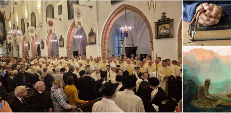 Biskupi w Archikatedrze w Oliwie, różaniec i Hiob (fot. Radio Gdańsk/Andrzej Urbański, Freepik, Wikimedia Commons/Ilja Riepin)