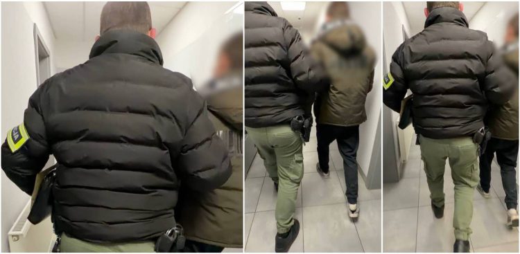 Zatrzymanie obywatela Ukrainy z zakazem prowadzenia pojazdów, który rozbił samochód i uciekł z miejsca zdarzenia. Wejherowo, 25.11.2025 r. (fot. KMP Wejherowo)