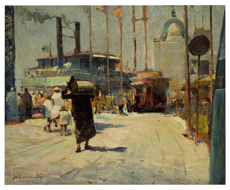 Droga do promu w Port Said. Z rejsu do Egiptu, 1956, olej / płyta, 60 x 73 cm (fot. Muzeum Miasta Gdyni)