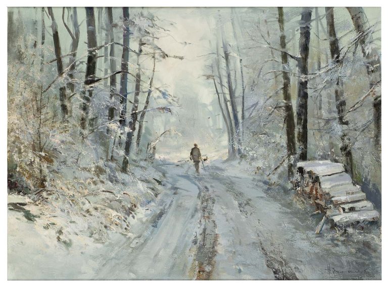 Zimowy spacer z Tinem, 2003/2004, olej / płótno, 60 x 81 cm, wł. prywatna (fot. Muzeum Miasta Gdyni)