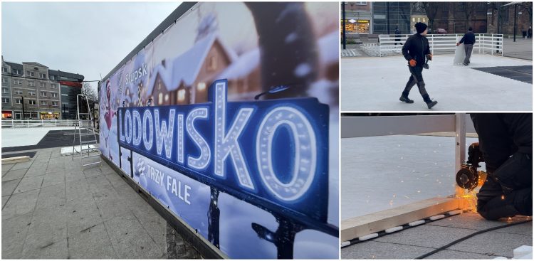 Rozbiórka nowo zbudowanego lodowiska w Słupsku, 04.12.2025 r. (fot. Radio Gdańsk/Łukasz Kosik)