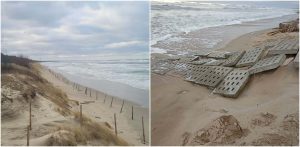 Woda pod wydmą, wejście nr 12 w Piaskach i uszkodzony zjazd na plażę nr 56, Sztutowo-Kąty Rybackie (fot. Urząd Morski w Gdyni)