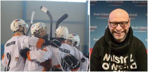 Zawodnicy Fudeko GAS Gdańsk w meczu z drużyną Opole United i  Arkadiusz Bruliński, rzecznik gdańskiego zespołu (fot. Fudeko GAS Gdańsk/Małgorzata Kamińska / Radio Gdańsk/Paweł Kątnik)