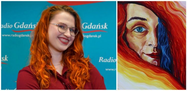 Gabriela Trepanowska i jedna z prac Ewy Hewelt (fot. Pola Malańska, archiwum Ewy Hewelt)