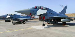Niemieckie Eurofightery w 22. Bazie Lotnictwa Taktycznego w Malborku (fot. Radio Gdańsk/Mateusz Czerwiński)