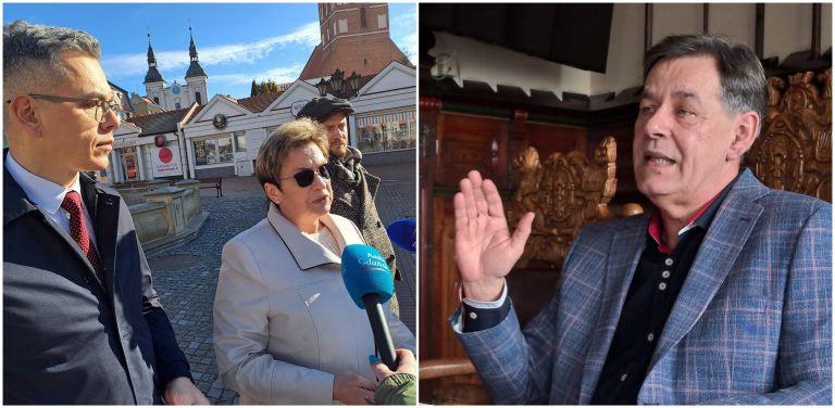 Kamil Kaczmarek i Marzenna Osowicka, opozycyjni radni z Chojnic i Arseniusz Finster, burmistrz miasta (fot. Radio Gdańsk/Maria Sowisło)