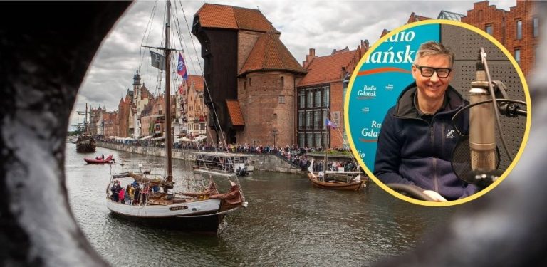 Zdjęcie w tle: żaglowiec Antica na Motławie w Gdańsku (fot. Anna Rezulak/KFP) / Na zdjęciu w ramce: Mirosław Wąsowicz (fot. Radio Gdańsk/Anna Rębas)