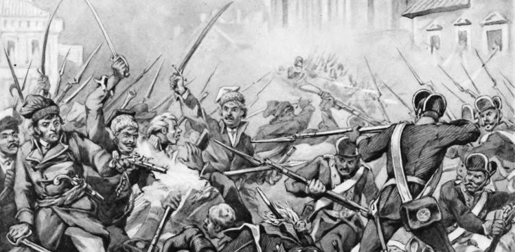 Insurekcja warszawska, szkic Juliusza Kossaka (mat. Wikimedia Commons/Wielkopolska Biblioteka Cyfrowa)