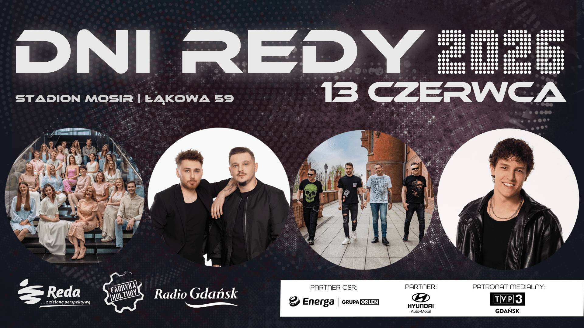 Baner Dni Redy 2026. Na górze napis Dni Redy 2026, nazwy artystów oraz ich wizerunki