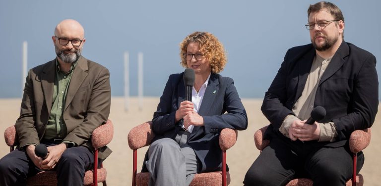 Konferencja prasowa festiwal Dwa Teatry. Nz. Michał Kotański, Magdalena Czarzyńska-Jachim (prezydentka Sopotu) oraz Adam Wojtyszko (fot. Krzysztof Mystkowski / KFP)