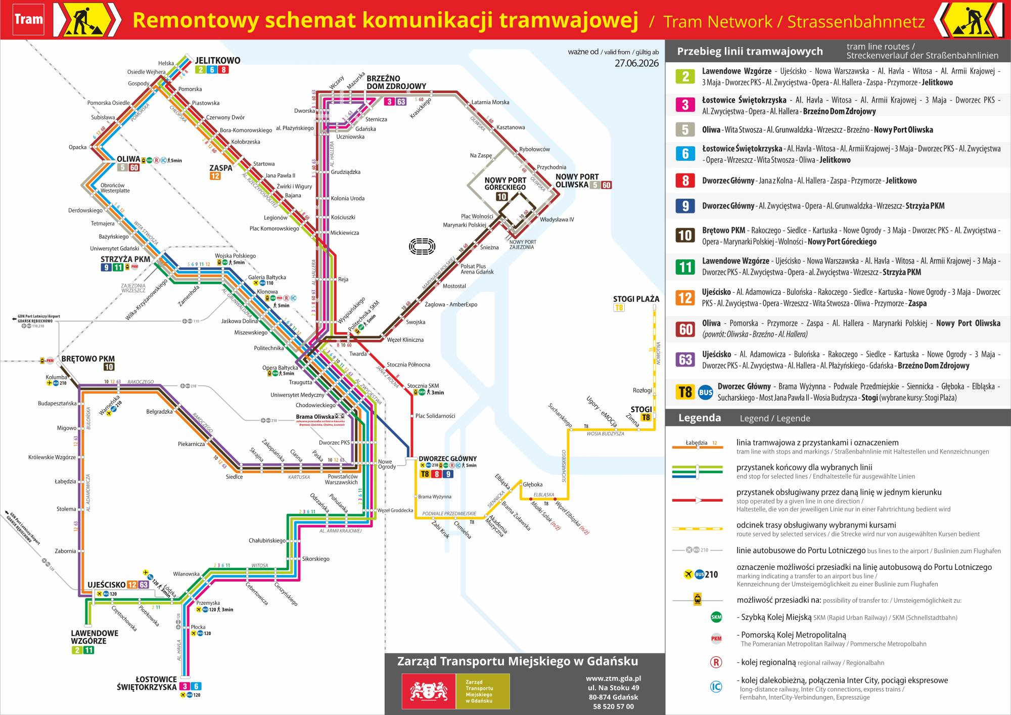 Schemat komunikacji tramwajowej w czasie remontu Węzła Hucisko od soboty, 27 czerwca 