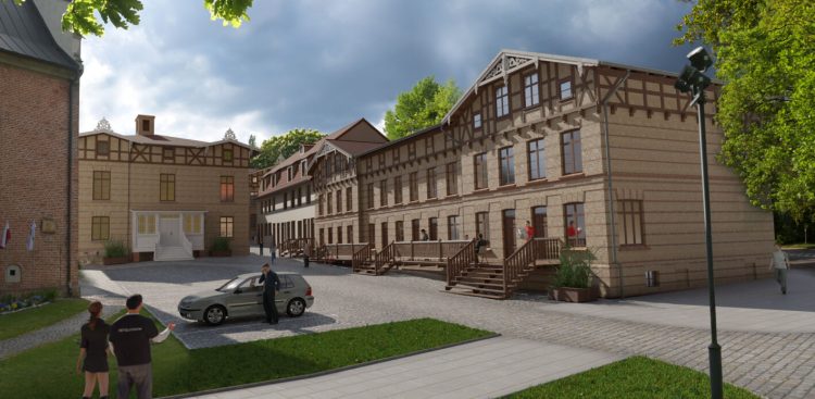 Wizualizacja zespołu poszpitalnego Bożego Ciała po remoncie (graf. Hevelianum)