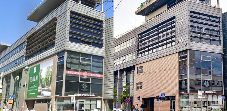 Zdjęcia archiwalne. Fasada centrum handlowego w Gdyni przed i po zastosowaniu się do ustawy krajobrazowej (fot. Biuro Plastyka Miasta)