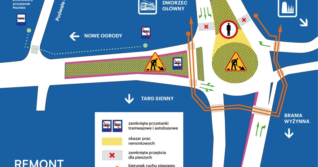 Mapa zmian na Węźle Hucisko