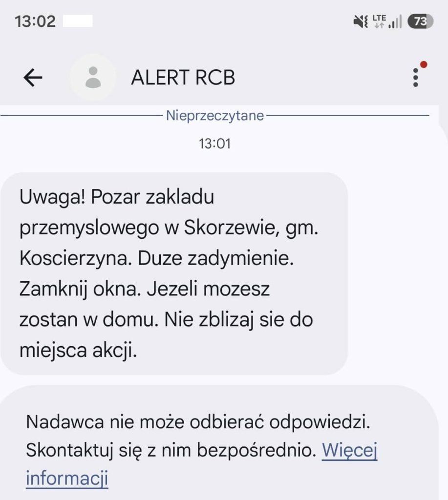 Ze względu na zadymienie, które wywołał pożar, rozesłano alert RCB
