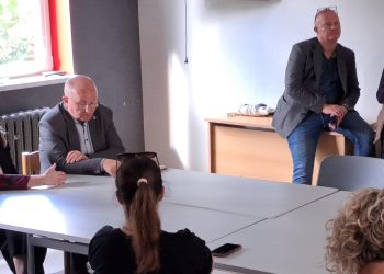 Na zdjęciu od lewej: restruktyzatorka Agnieszka Chrzanowska, nowa prezes szpitala Teresa Finkiewicz, burmistrz Miastka Jerzy Wójtowicz i jego zastępca Daniel Radziszewski. Spotkanie z nową prezes szpitala