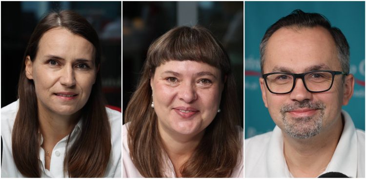 Kolaż trzech portretów przedstawiający polityków (od lewej): Agnieszkę Pomaskę, Annę Górską oraz Marcina Horałę. Goście audycji "Strefa politycznie kontrolowana" rozmawiali o roku prezydentury Karola Nawrockiego