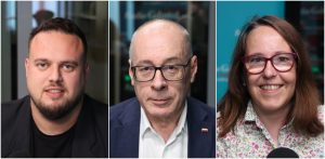 Marcin Makowski z klubu Wszystko dla Gdańska, Kazimierz Koralewski z Prawa i Sprawiedliwości, Kamila Błaszczyk z Koalicji Obywatelskiej (fot. Radio Gdańsk/Szymon Grot)