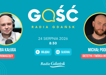 Kolaż zapowiadający gościa Radia Gdańsk - Michała Podejko