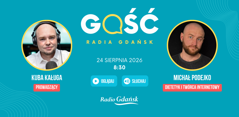 Kolaż zapowiadający gościa Radia Gdańsk - Michała Podejko