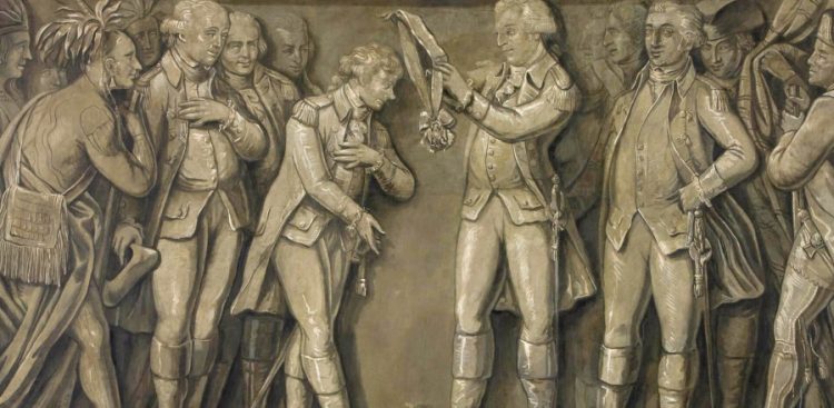 Jerzy Waszyngton odznacza Kościuszkę Orderem Cyncynata, tempera Michała Stachowicza z 1818 roku