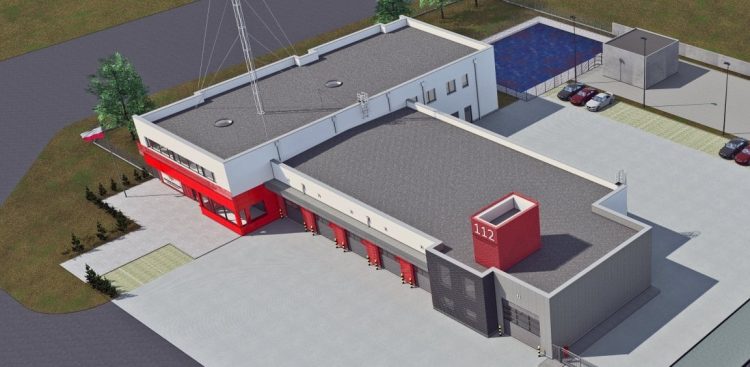 Wizualizacja nowej siedziby straży pożarnej, która będzie mieścić się w Grabnie