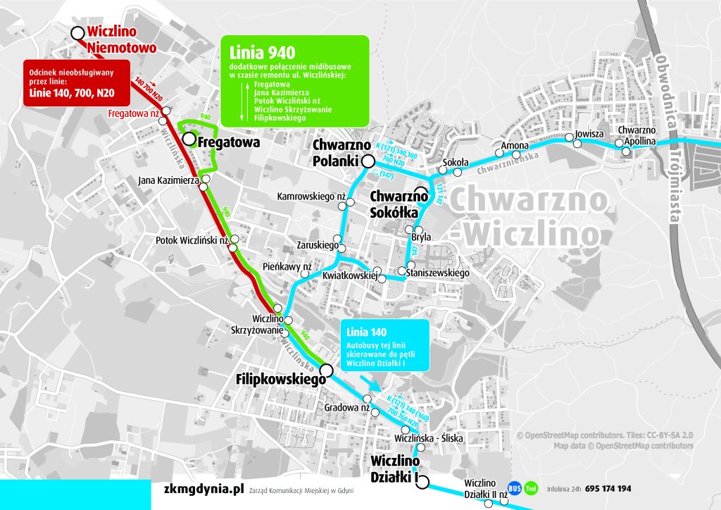 Nowa trasa linii 940 w związku z otwarciem części ulicy Wiczlińskiej w Gdyni