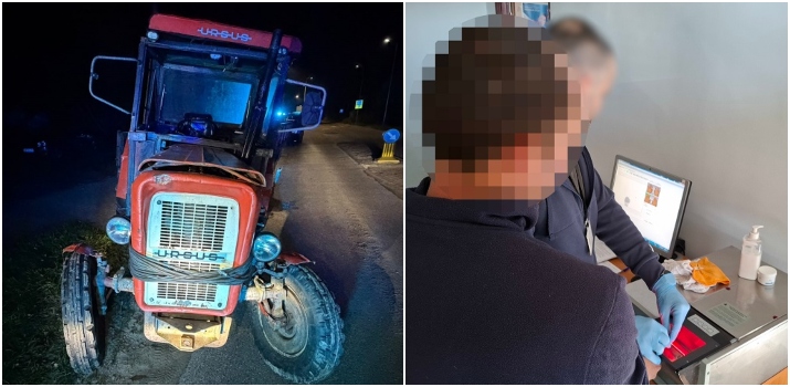 Na zdjęciu po lewej zniszczony traktor, a po prawej zatrzymany