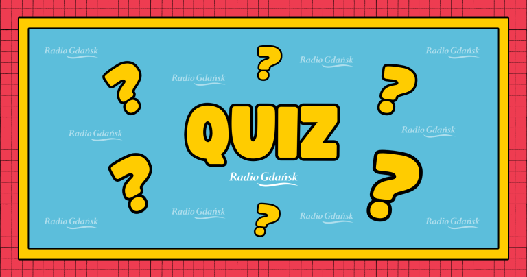 Napis quiz i znaki zapytania, zapowiadający quiz z języka kaszubskiego.